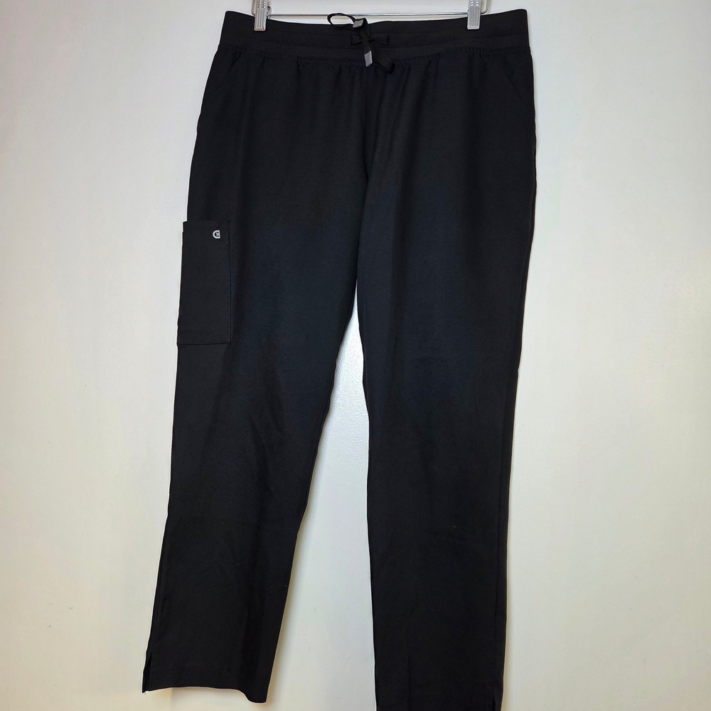 Cureology by Koi Womens Black Cargo Scrub Pants Petite Large Drawstring Waist